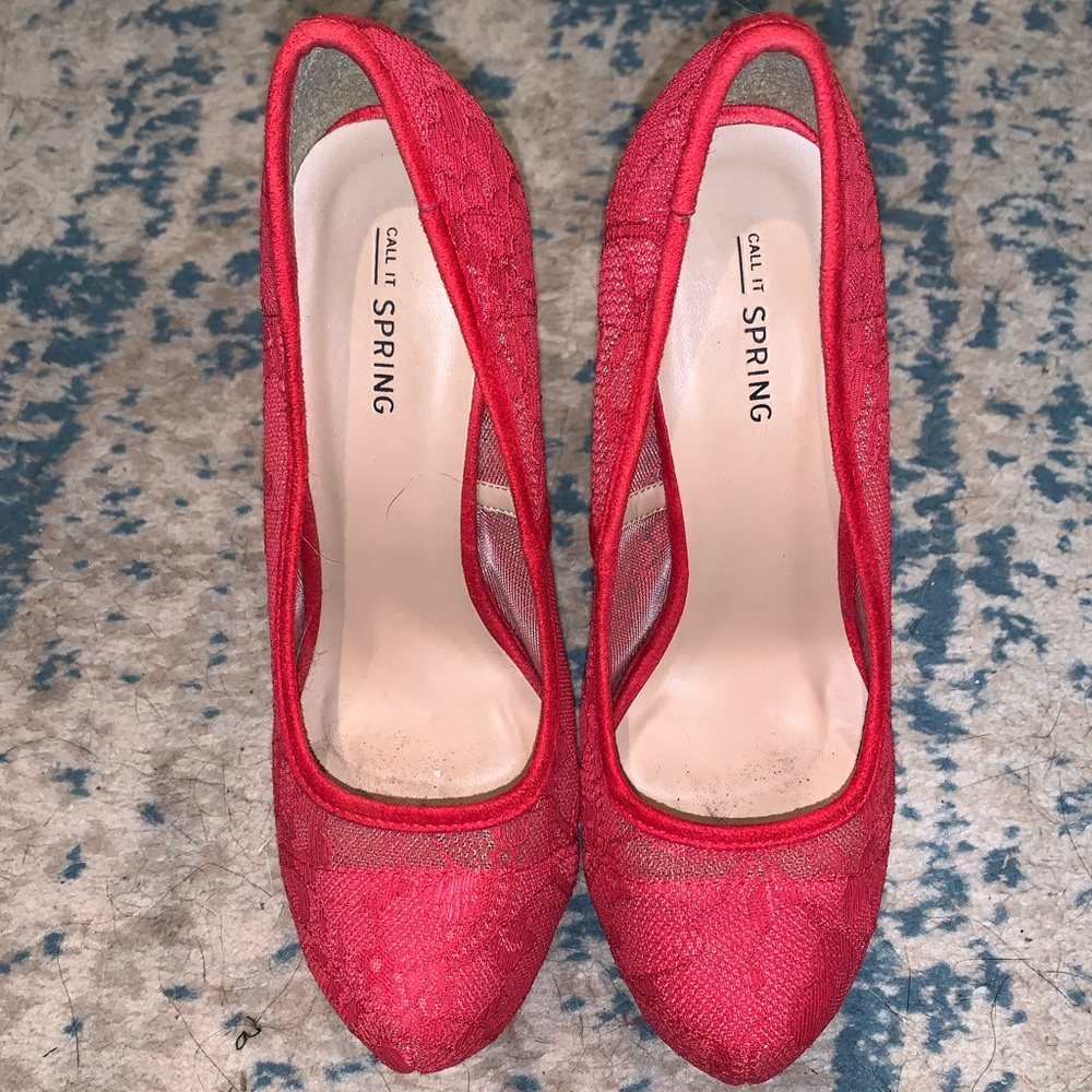 Call It Spring Sexy Red Lace Platform Heels 👠 - Picture 2 of 5